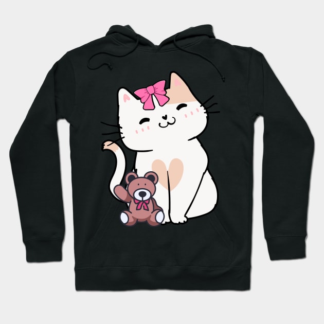 Cute Persian Cat holds a teddy bear Hoodie by Pet Station